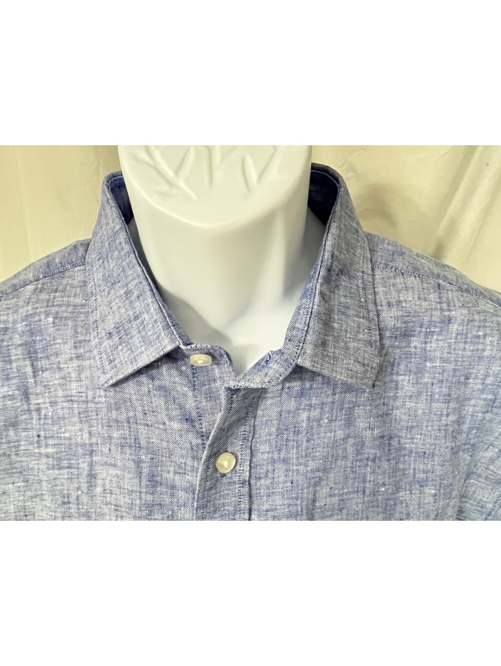 UNTUCKit Men's Solid Blue Wrinkle Resistant 100% Linen Short Sleeve Shirt XL EUC
